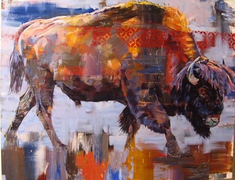 oil painting of bison